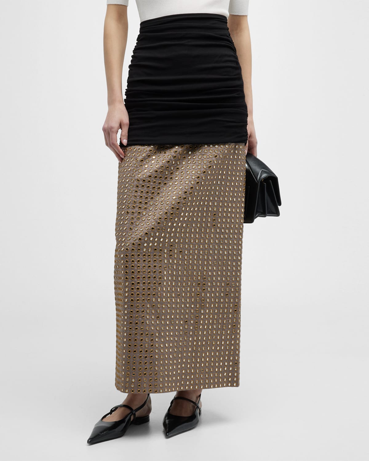 Tory Burch Mirror-embellished A-line Maxi Skirt In Mystic Gray