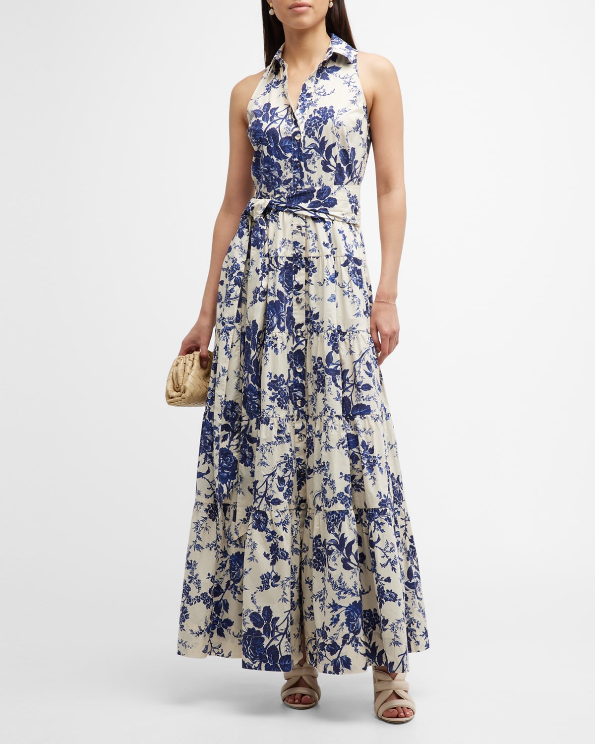 Cara Cara Adriana Tiered Floral-print Cotton-poplin Maxi Dress In Navy Vintage Flor
