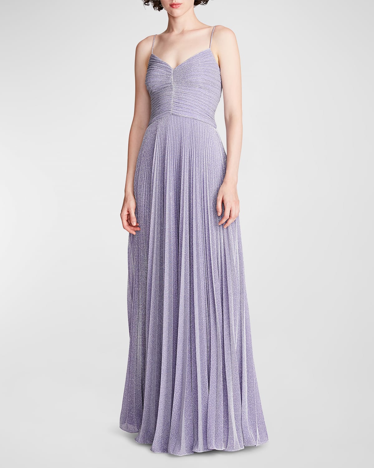 Halston Maycee Pleated Shimmer Jersey Gown In Amethyst