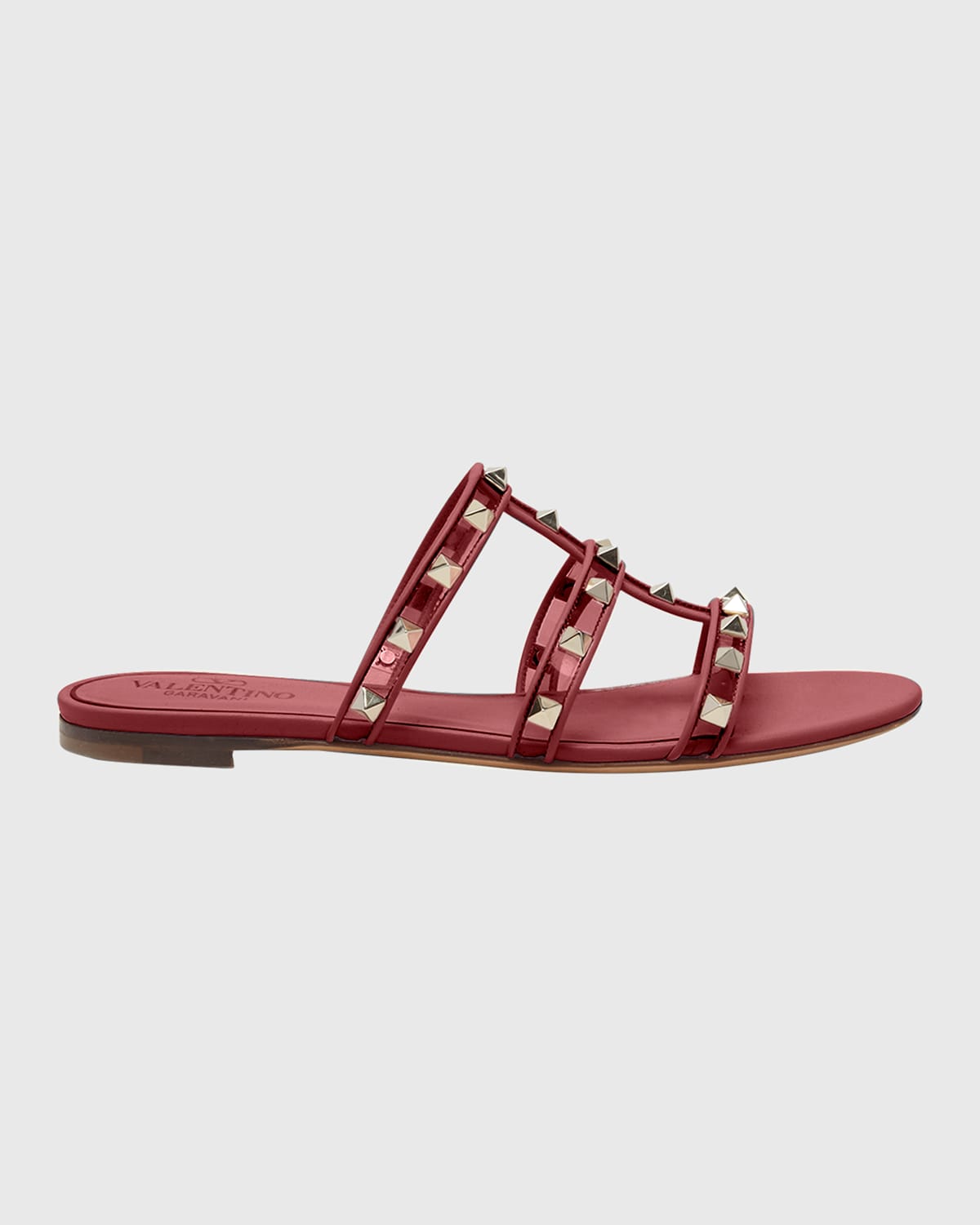 Valentino Garavani Rockstud T-strap Flat Slide Sandals In Rosso V