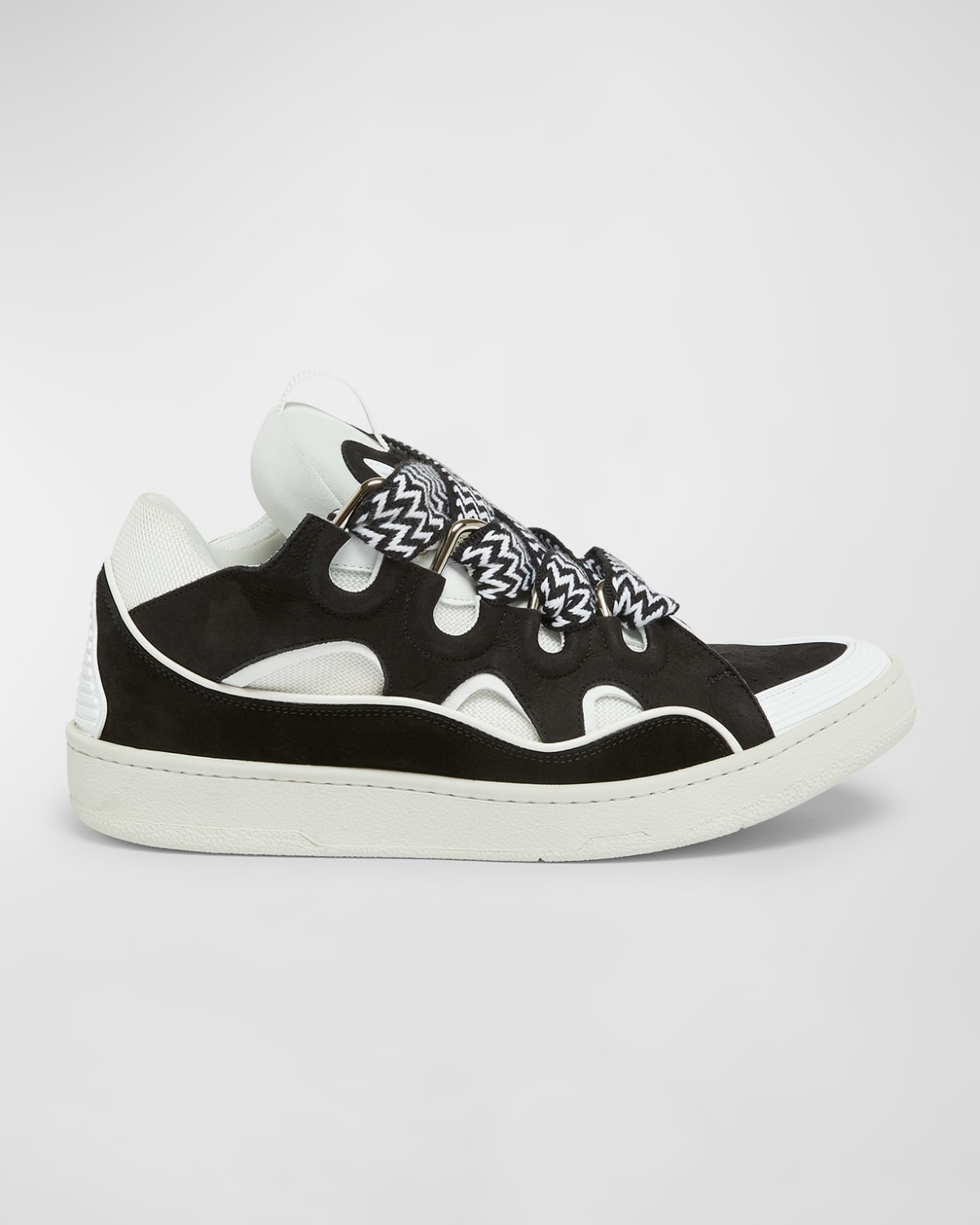 Lanvin Men's Leather Low-top Curb Sneakers In 1000 - Black/white
