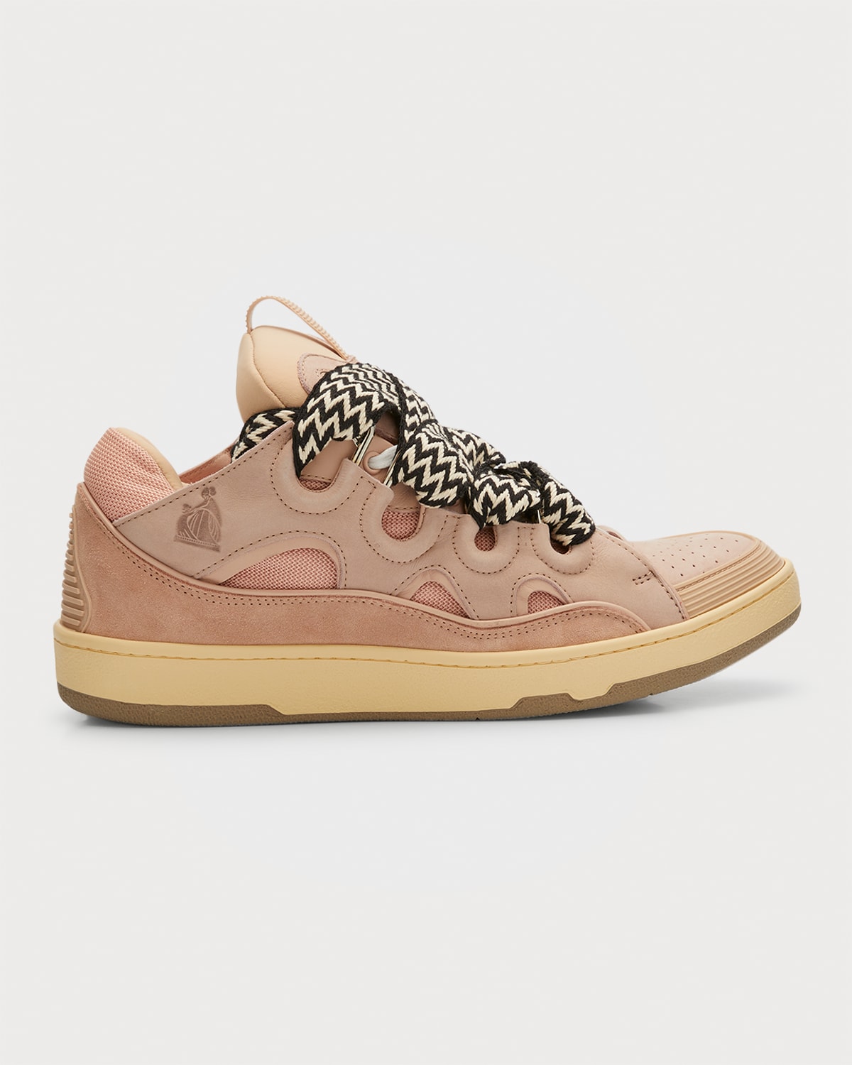 Shop Lanvin Men's Leather Low-top Curb Sneakers In Pale Pink 51