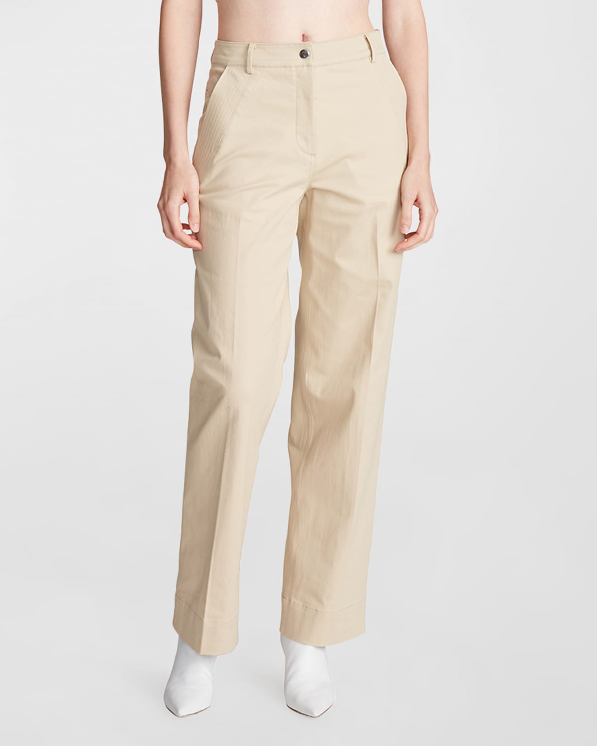 Shop Halston Sam High-rise Straight-leg Twill Pants In Light Camel