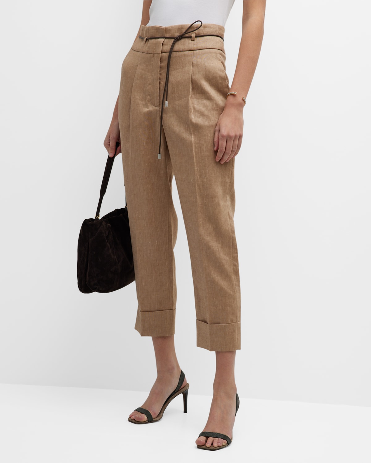High-Rise Pleated Canvas Pants