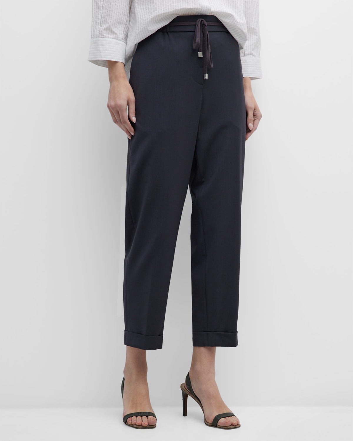 High-Rise Cropped Stretch Wool Pants