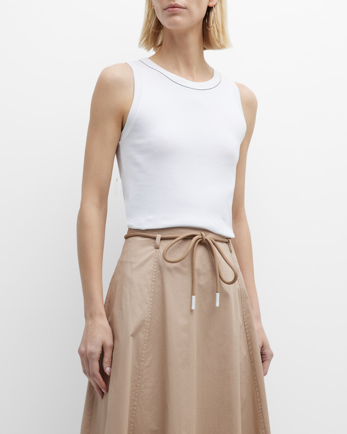 Peserico Ribbed Beaded Crewneck Tank In Pottery White