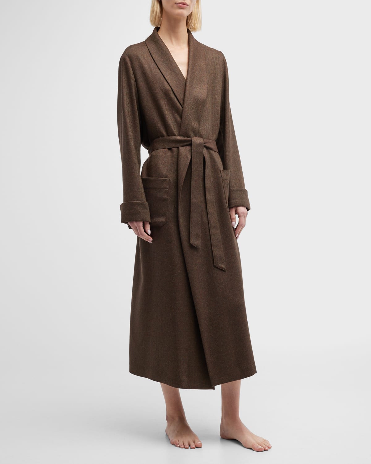 Loro Piana Long Cashmere & Alpaca Robe In Couryard Rockwood