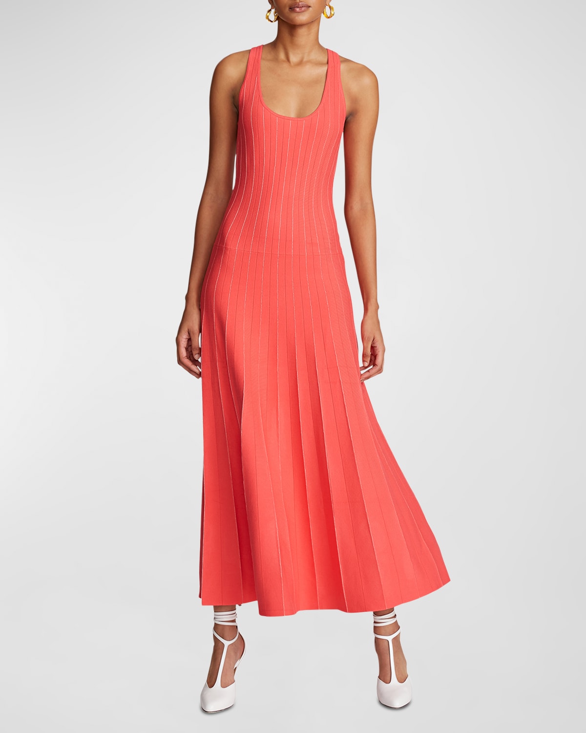 HALSTON BRANDIS PLEATED SCOOP-NECK MAXI DRESS