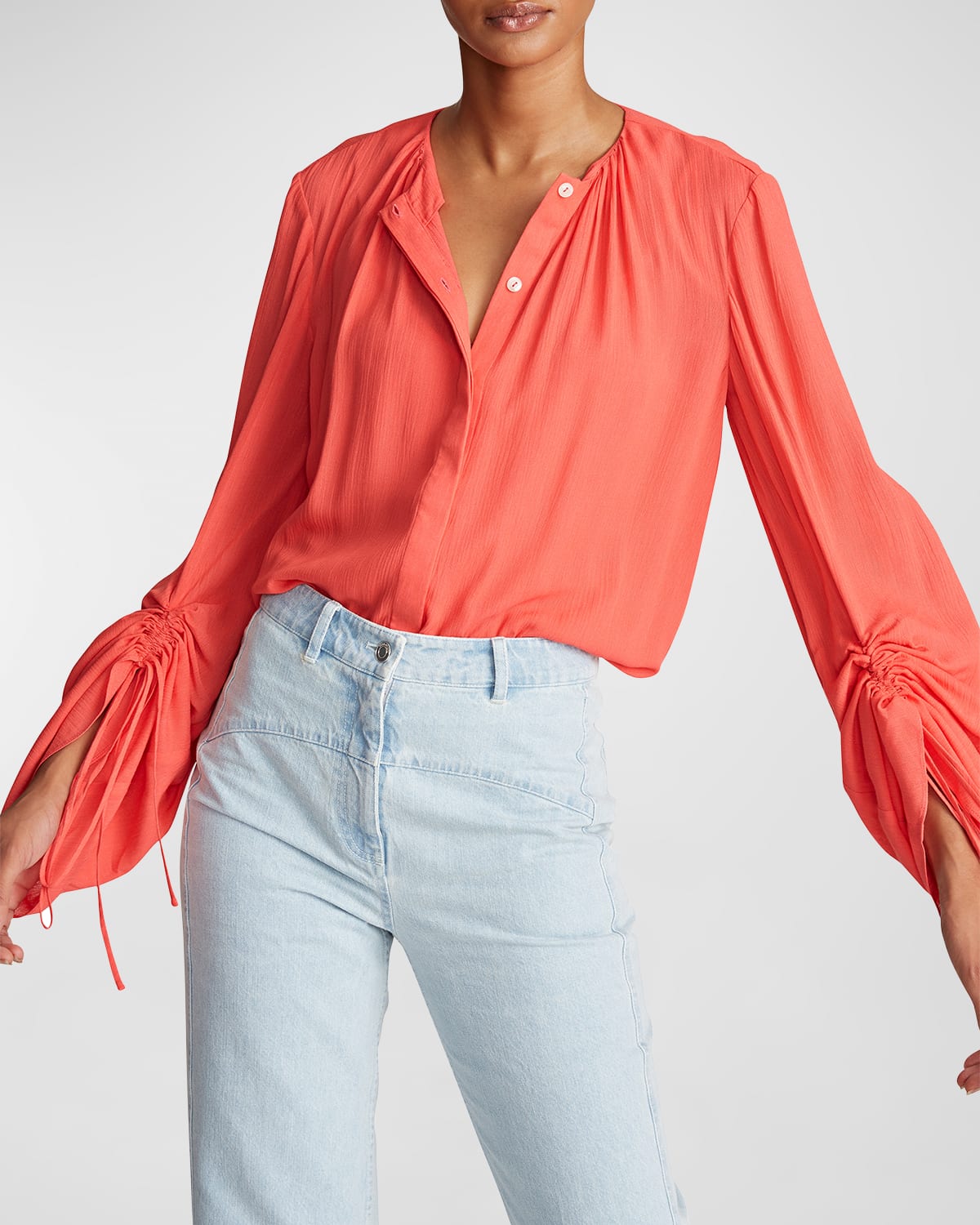 Halston Kasia Crinkled Button-down Blouse In Rhubarb