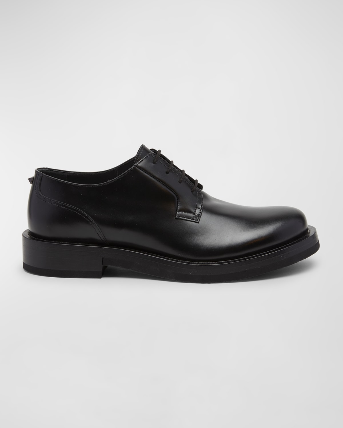 Shop Valentino Men's Single Stud Leather Derby Shoes In Black