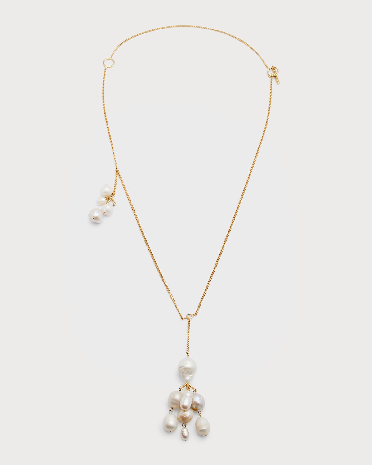 Jil Sander Orchid Long Chain Pearl Necklace In Gold White