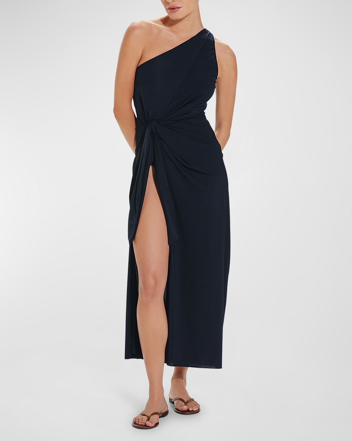 Vix Kiana Asymmetric Twist-front Coverup Maxi Dress In Black