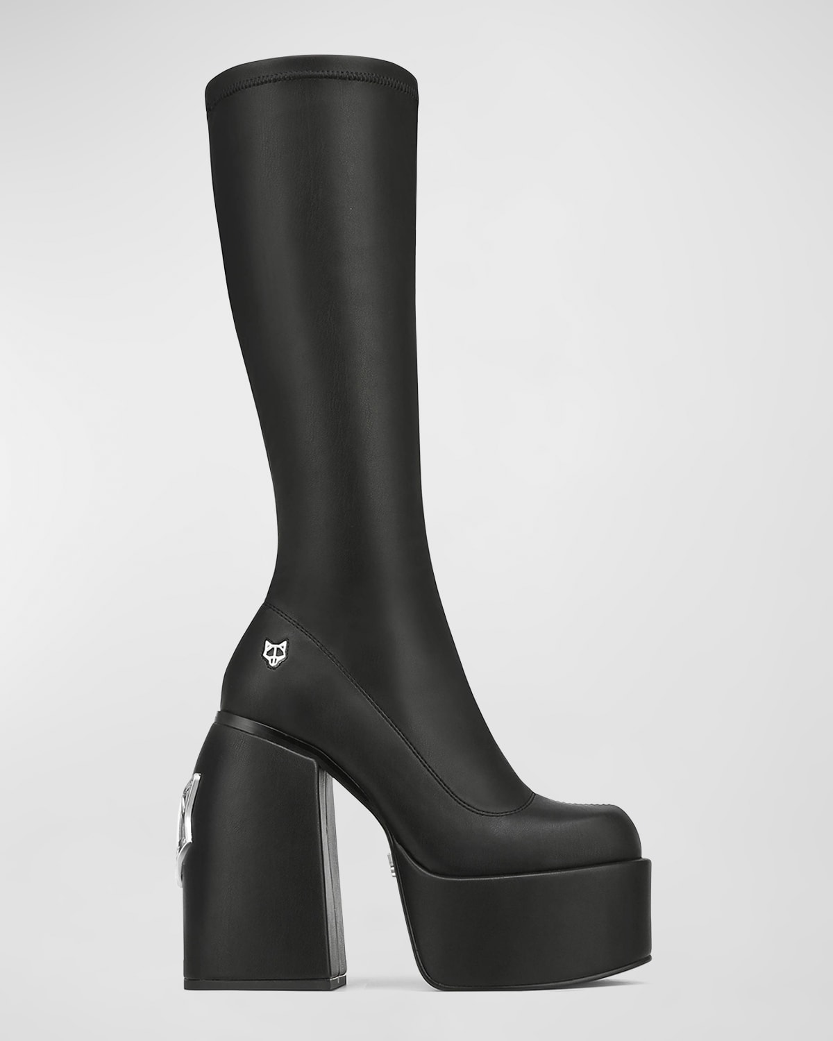 Naked Wolfe Spice Faux-leather Knee-thigh Heeled Boots In Black Stretch