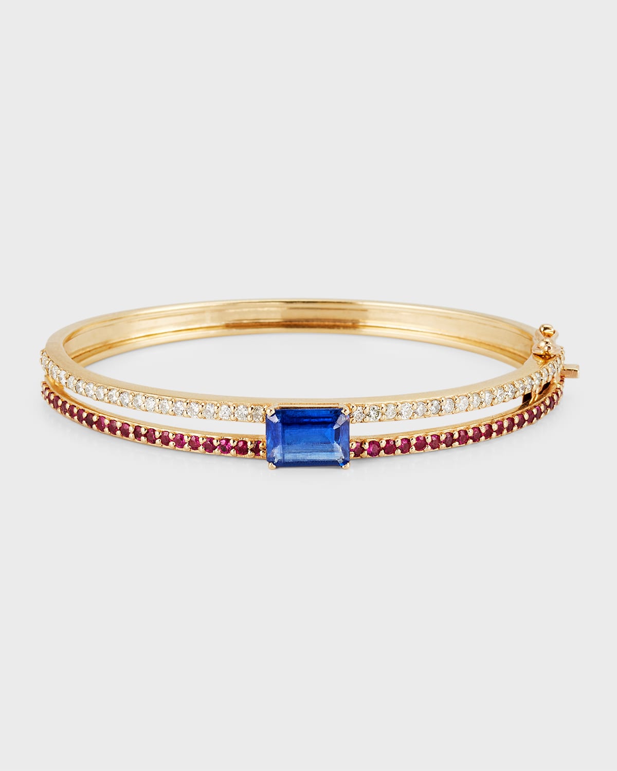 14K Yellow Gold Kyanite Ruby Diamond Bangle Bracelet