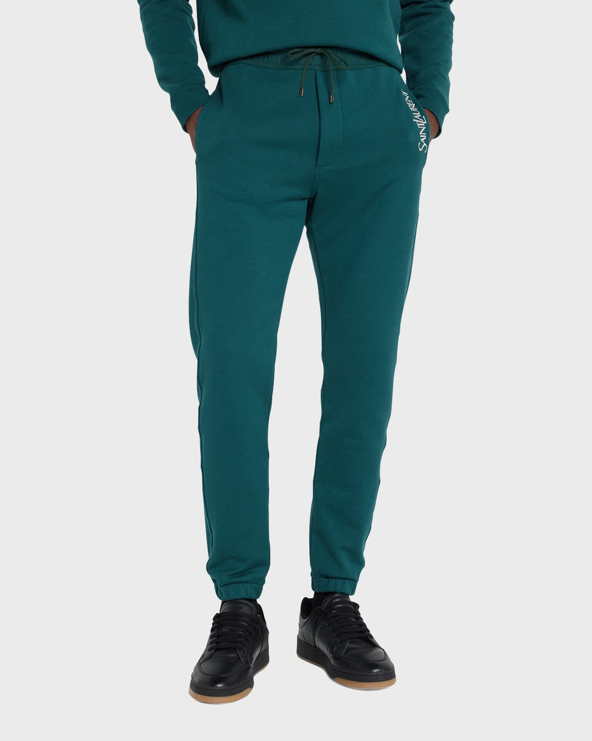 Shop Saint Laurent Men's Cassandra Terry Sweatpants In Deep Green