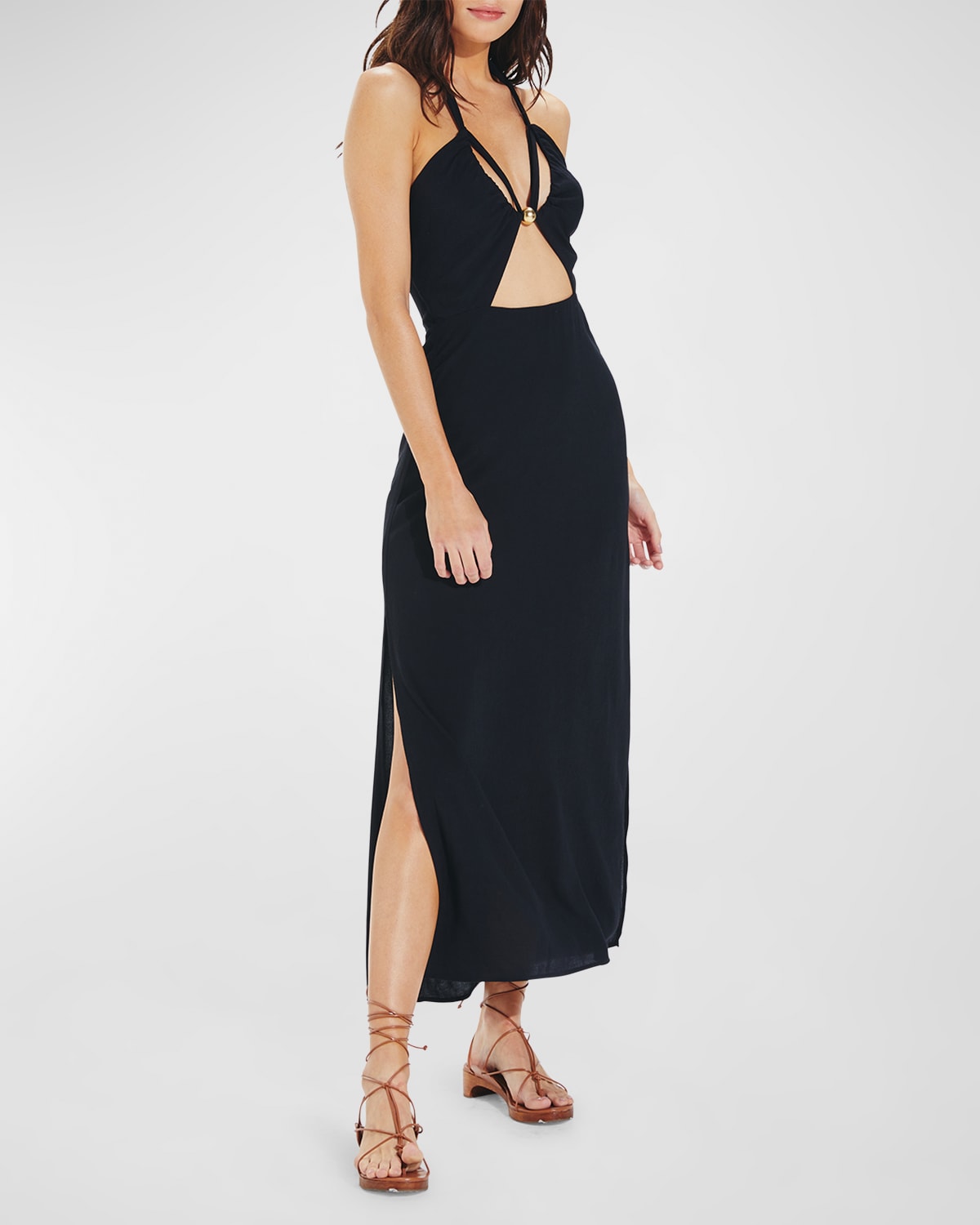 Vix Lidia Halter Detail Midi Dress In Black