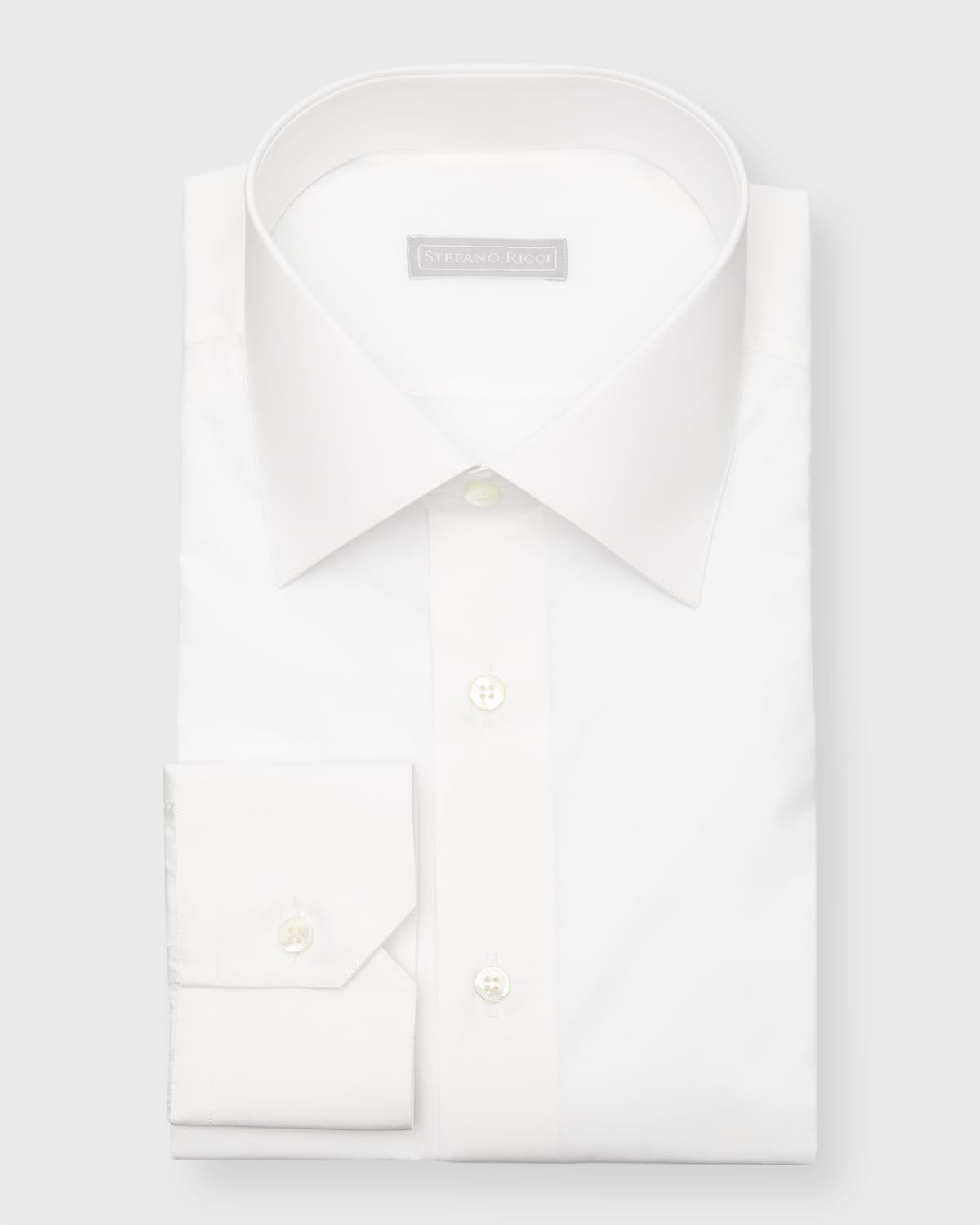 Stefano Ricci Men's Solid Barrel-cuff Dress Shirt In White