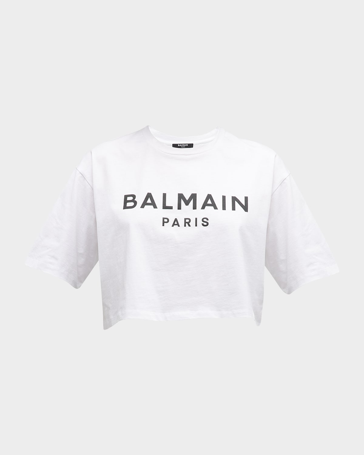 Shop Balmain Logo-print Crop T-shirt In White/blk