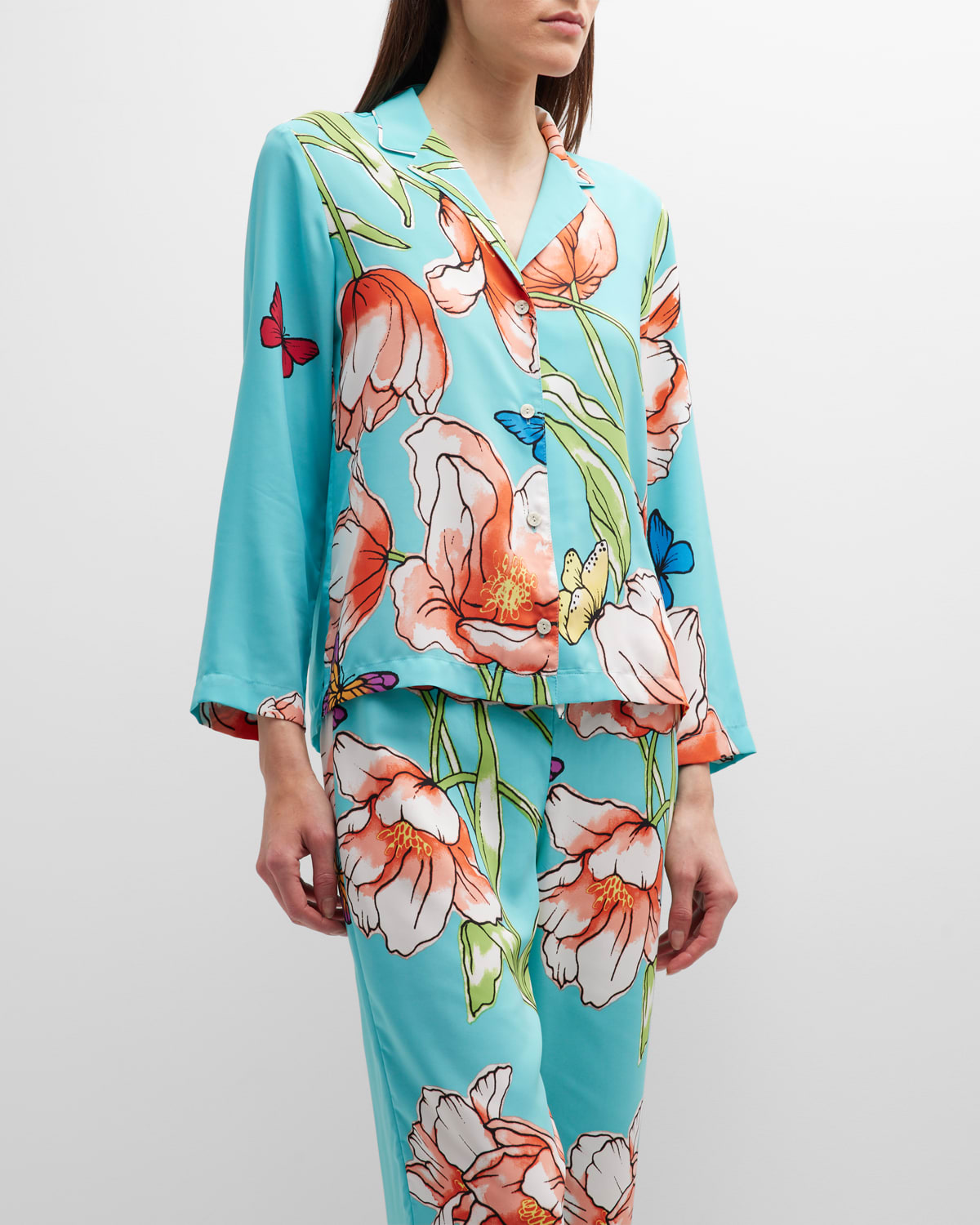 Wild Poppy Cropped Floral-Print Pajama Set