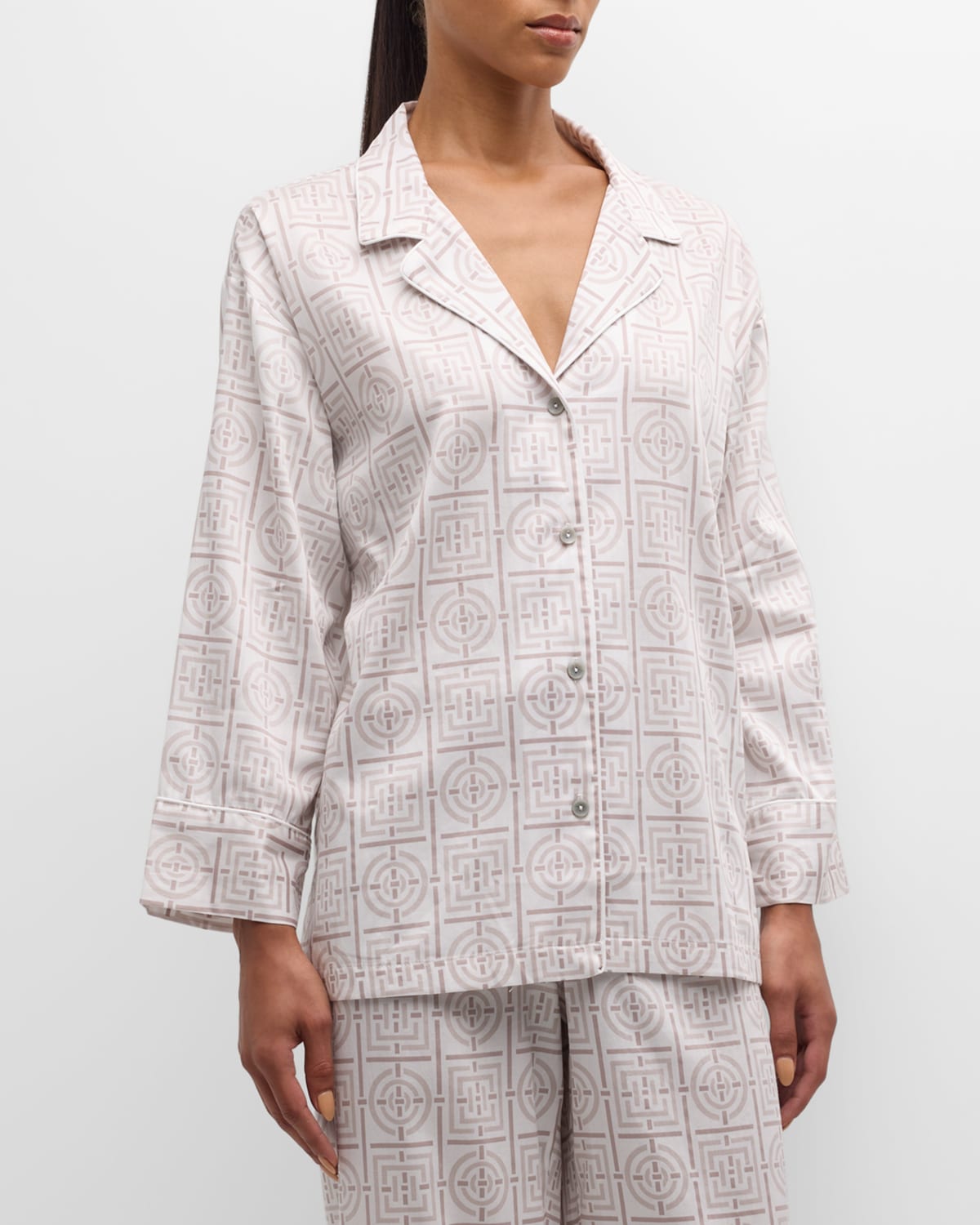 Shop Natori Cropped Infinity-print Cotton Pajama Set In Smoked Pearl