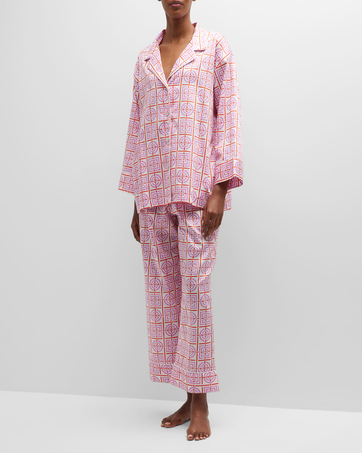 Natori Cropped Infinity-print Cotton Pajama Set In Hibiscus