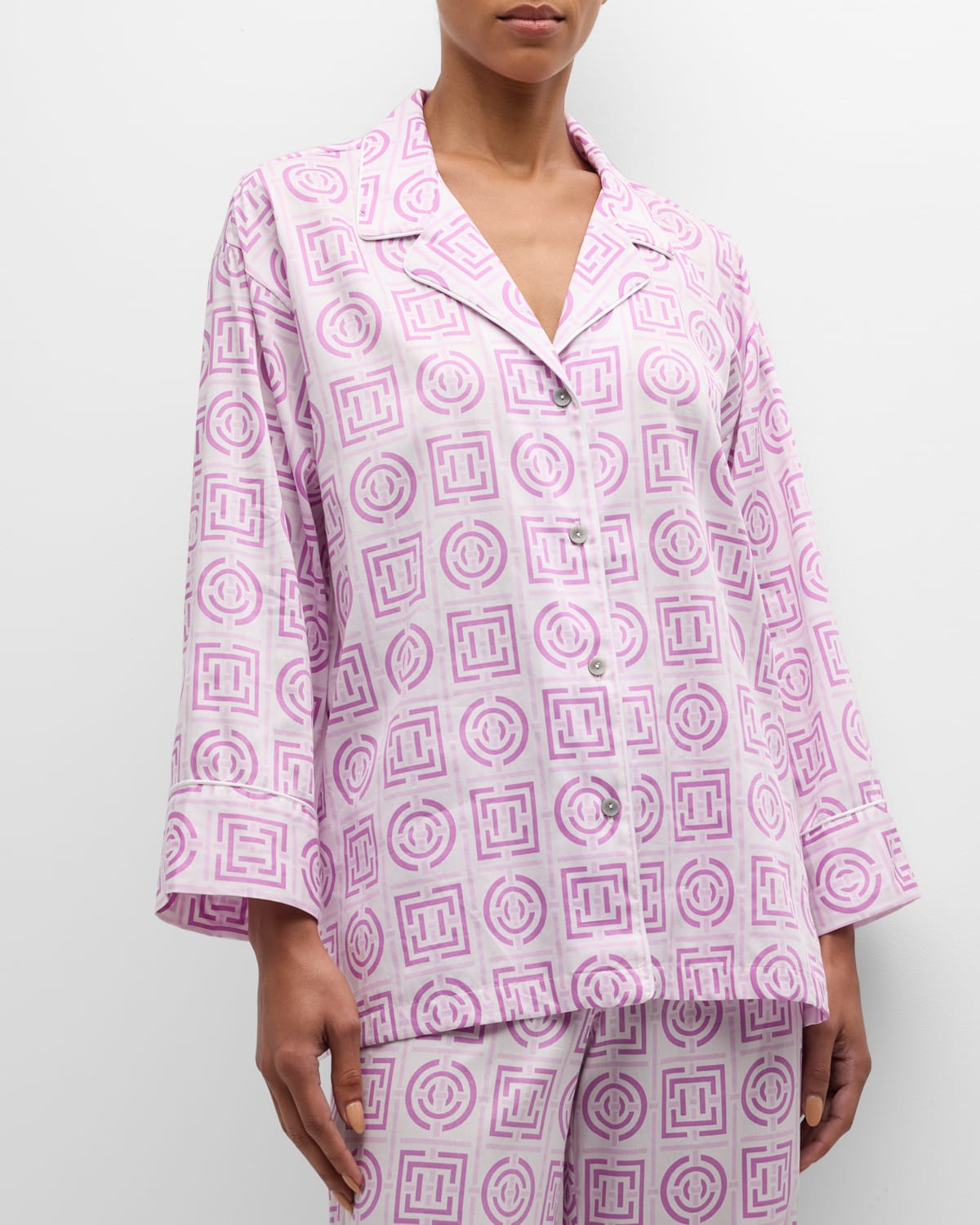 Shop Natori Cropped Infinity-print Cotton Pajama Set In Light Orchid