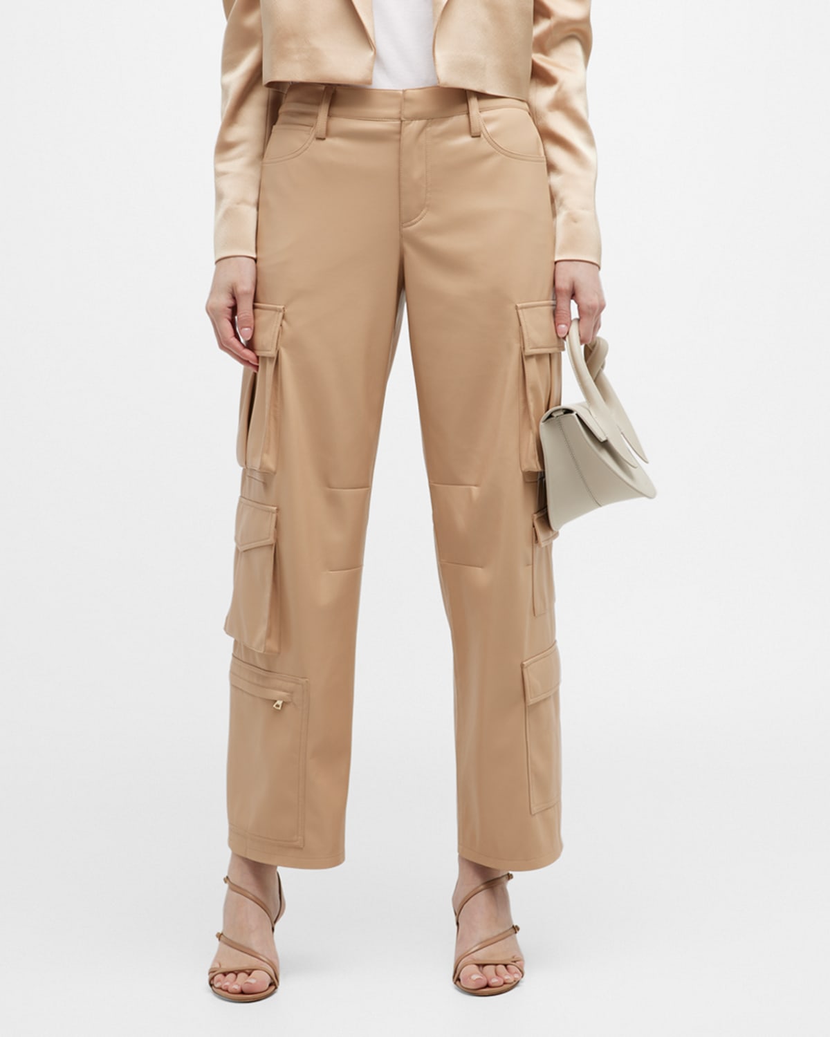 Alice And Olivia Luis Vegan Leather Cargo Pants In Almond