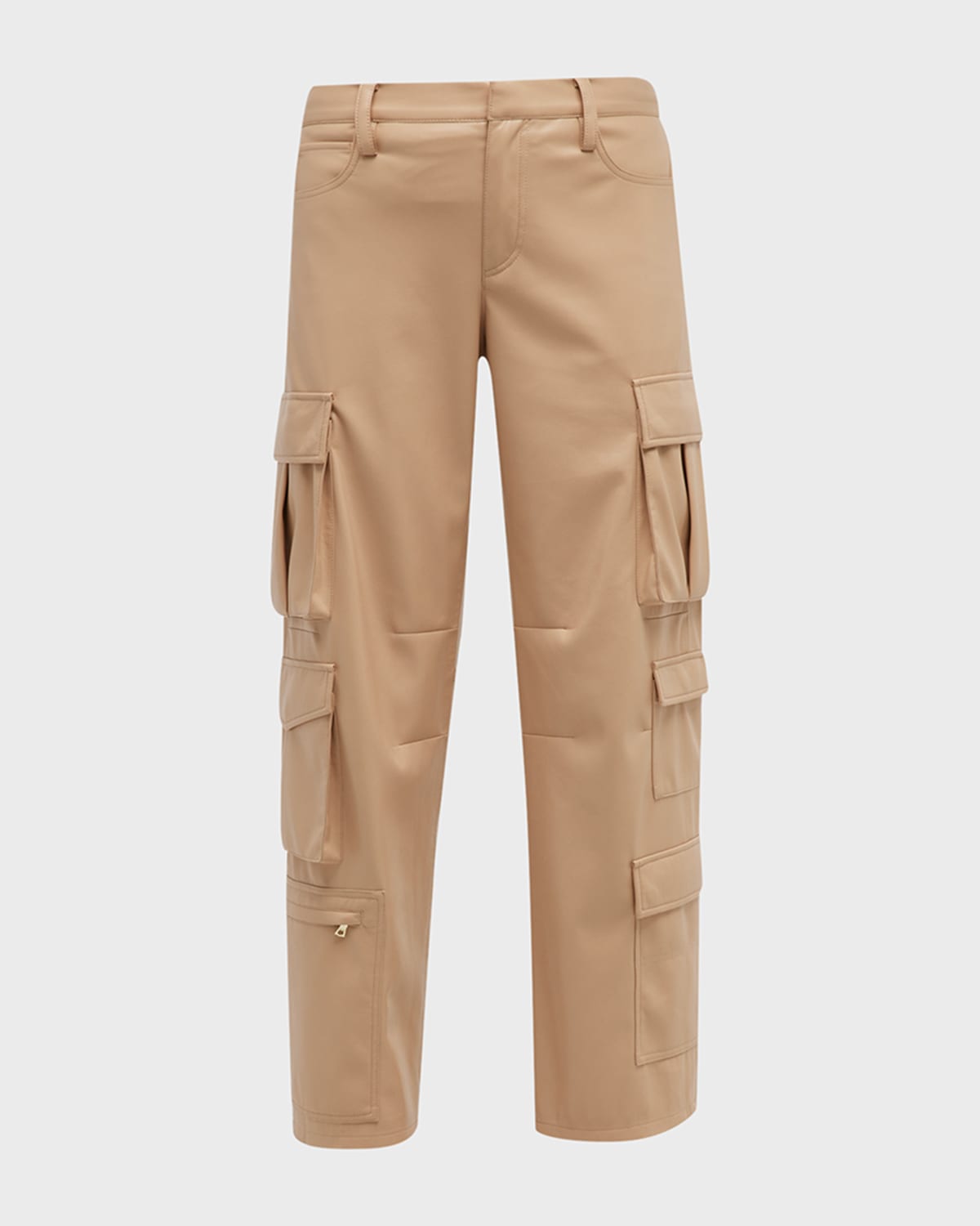 Luis Vegan Leather Cargo Trousers In Almond