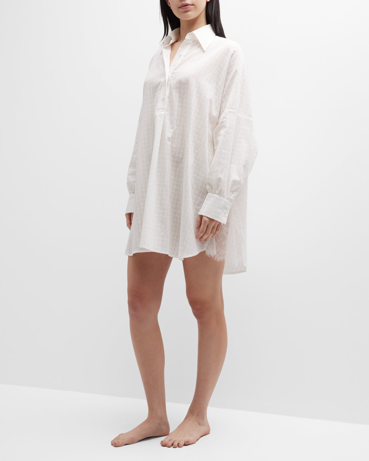 Andine Roxy Lace-Inset Grid Shirtdress