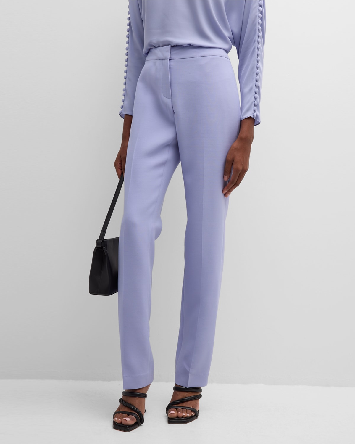 Lafayette 148 Barrow Straight-leg Wool-silk Trousers In Wild Bluet