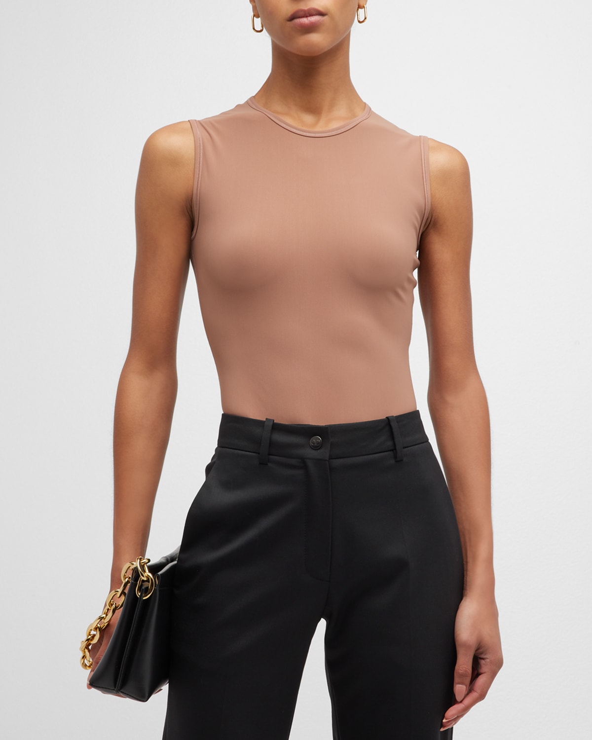 Shop Valentino Fitted Sleeveless Bodysuit In Lt Camel
