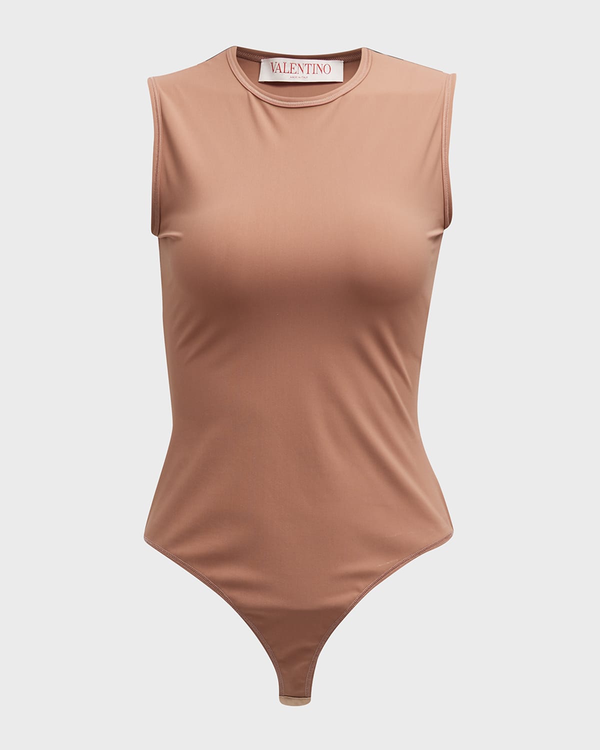 Valentino Logo-embroidered Sleeveless Bodysuit In Lt Camel