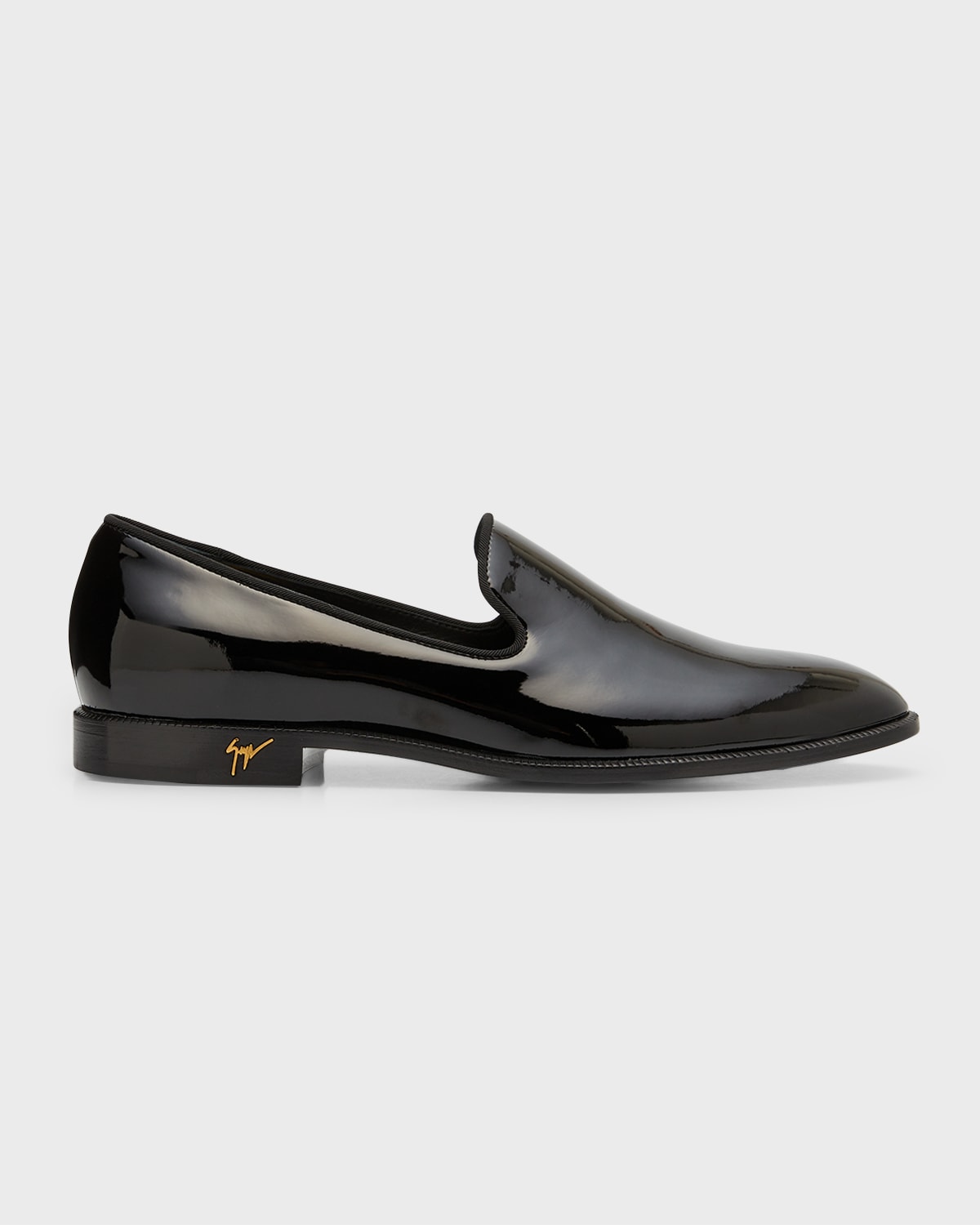 Shop Giuseppe Zanotti Men's Heel-logo Patent Leather Loafers In Nero