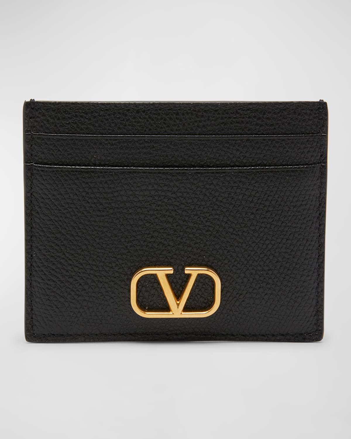 Valentino Vlogo Leather Card Holder In Nero