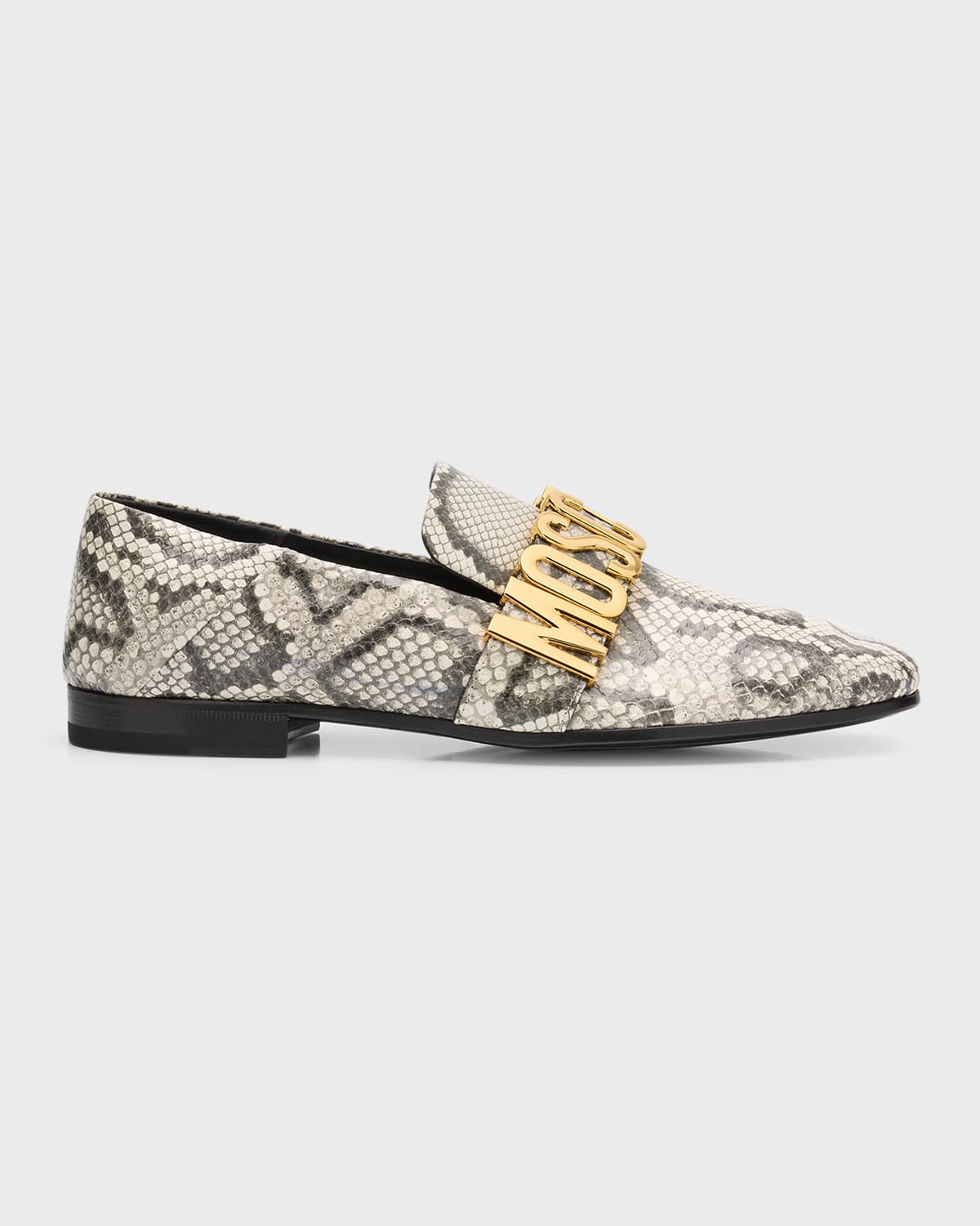 Moschino Men's Maxi Lettering Snake-print Leather Loafers In Stone