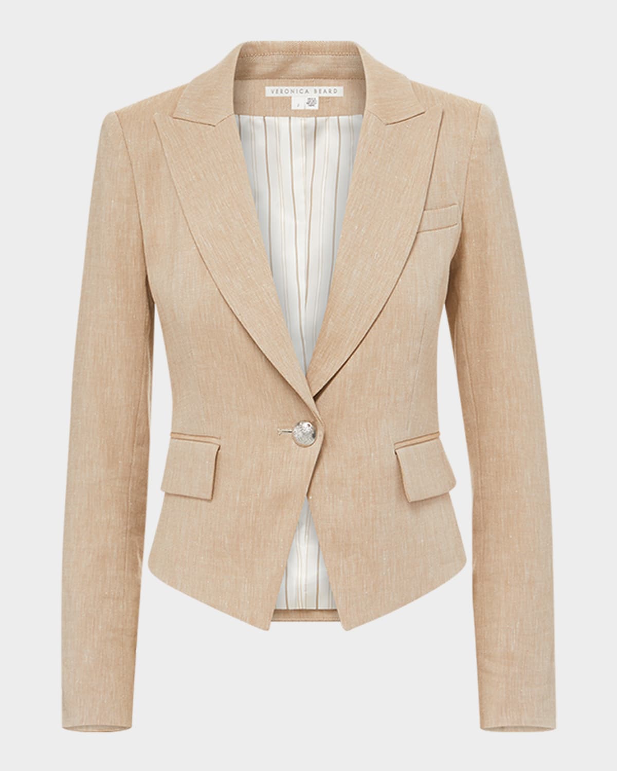 Shop Veronica Beard Hosanna Linen Dickey Jacket In Khaki Melange