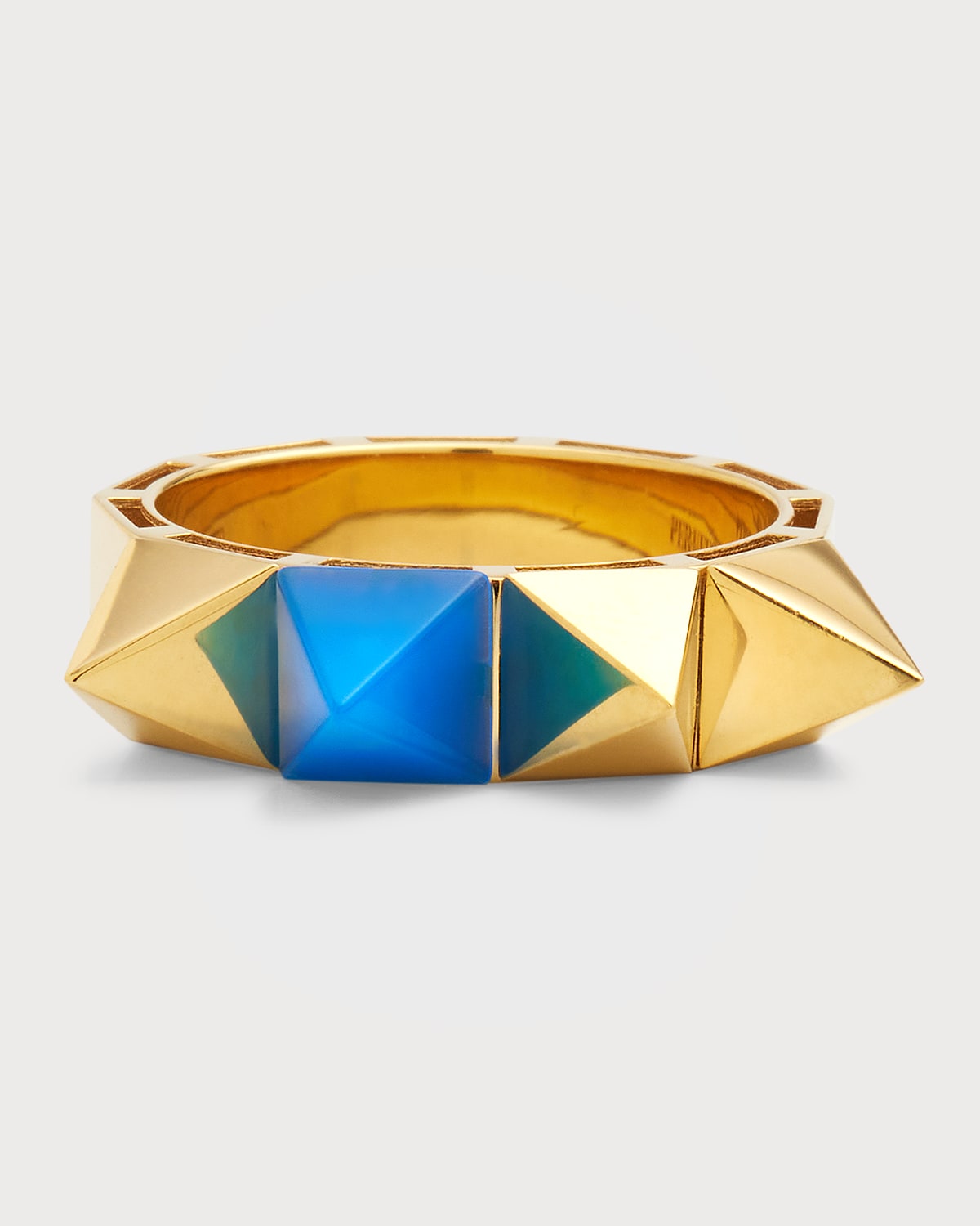 18K Yellow Gold and Blue Agate Studs Ring