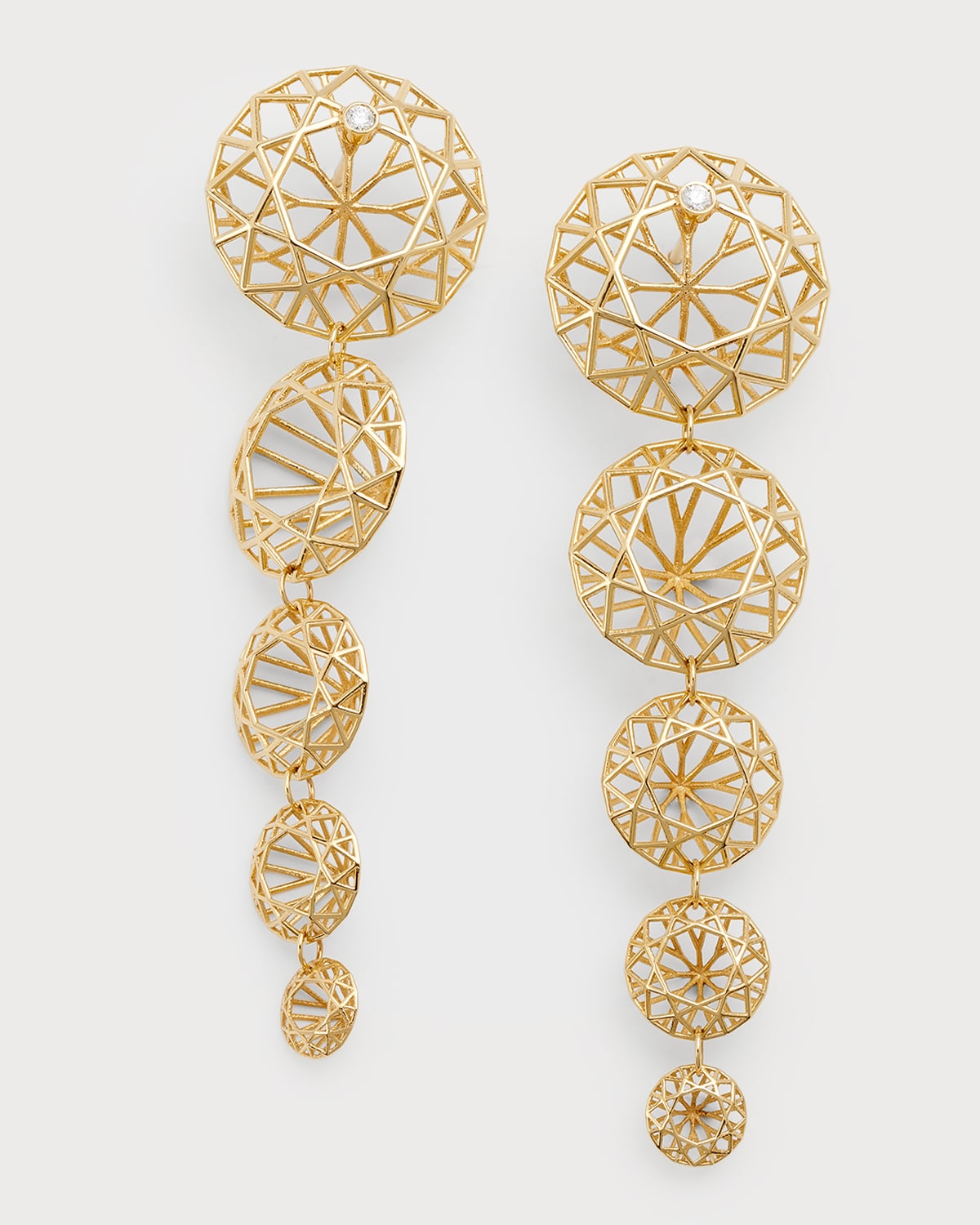 18K Yellow Gold Ink Round Diamond Dangling Earrings