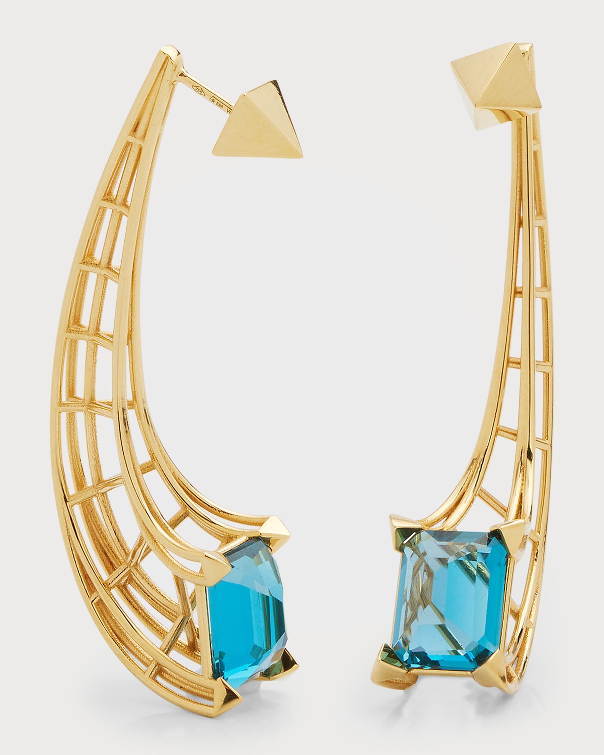Peruffo 18k Yellow Gold Blue Topaz Caged Earrings
