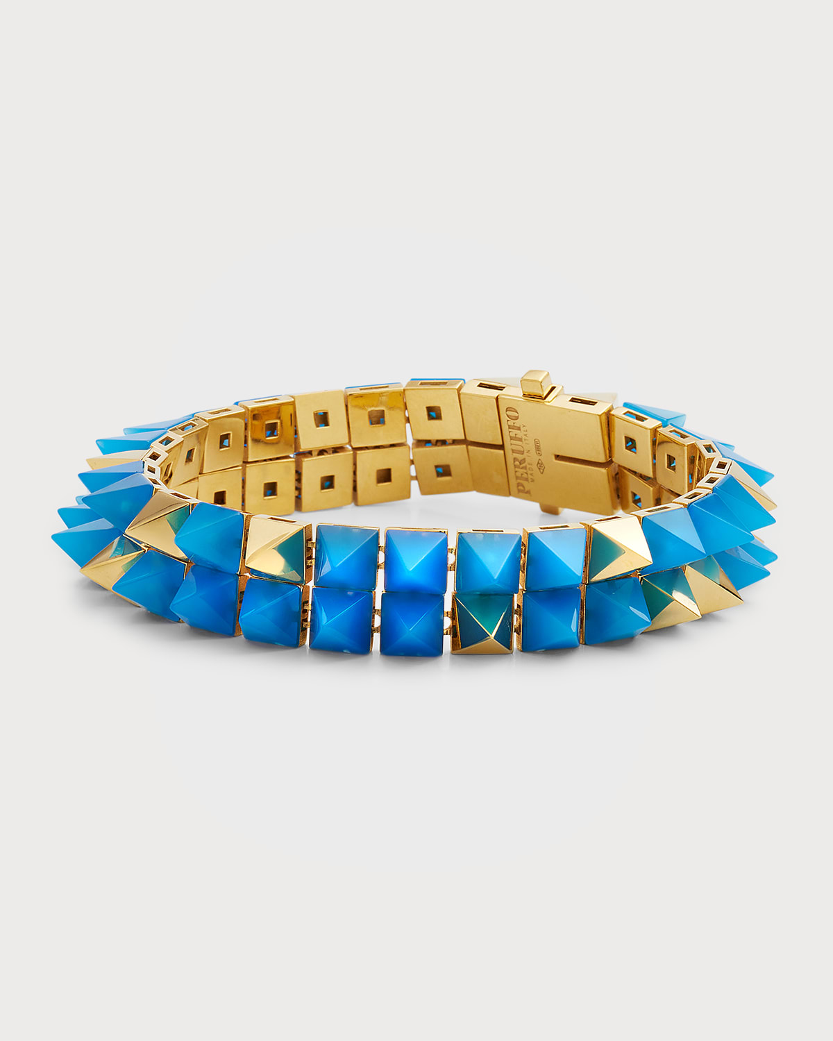 Peruffo 18k Yellow Gold And Blue Agate Studs Double Bracelet