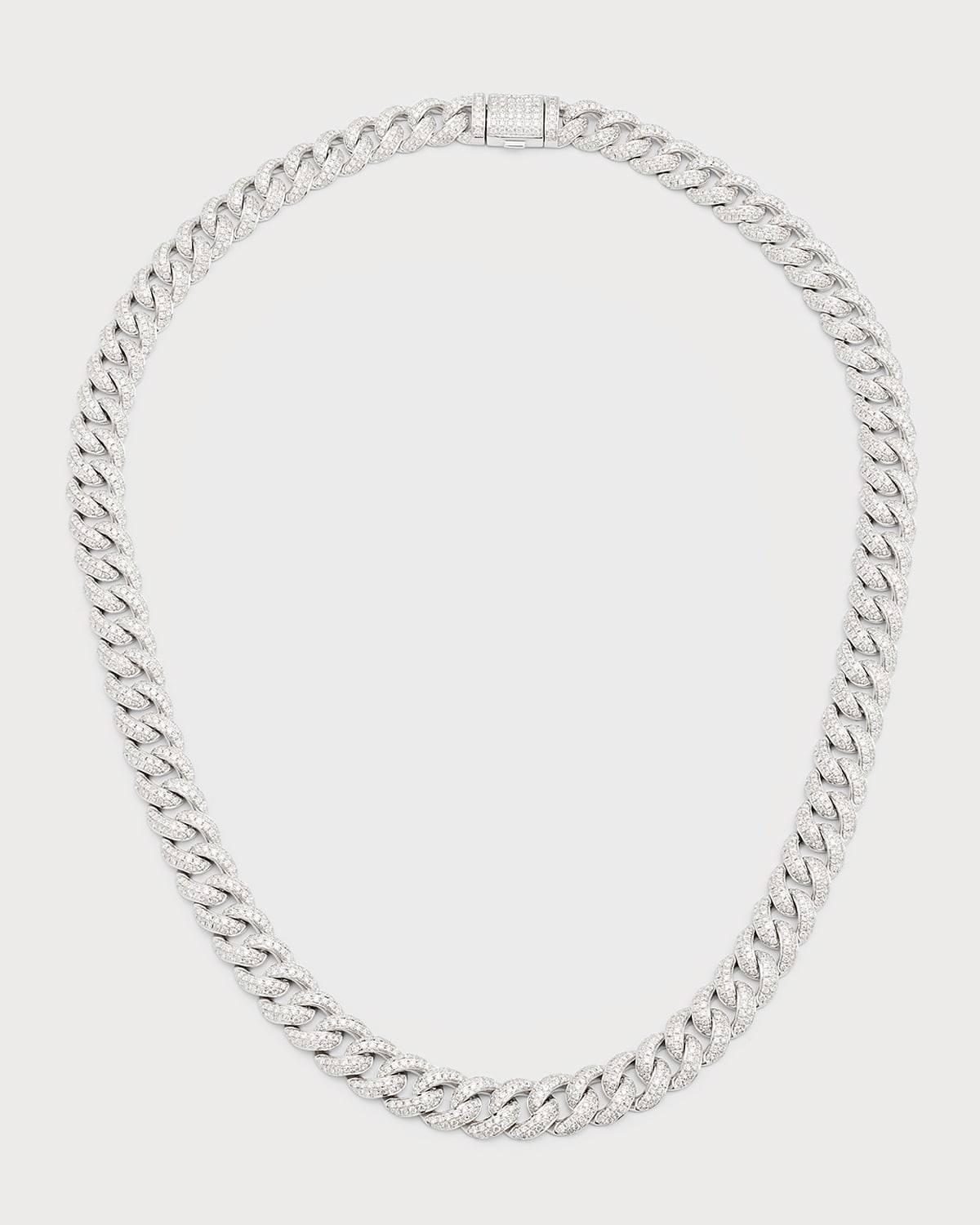 14K White Gold Pave Diamond Curb Chain Necklace, 18"L