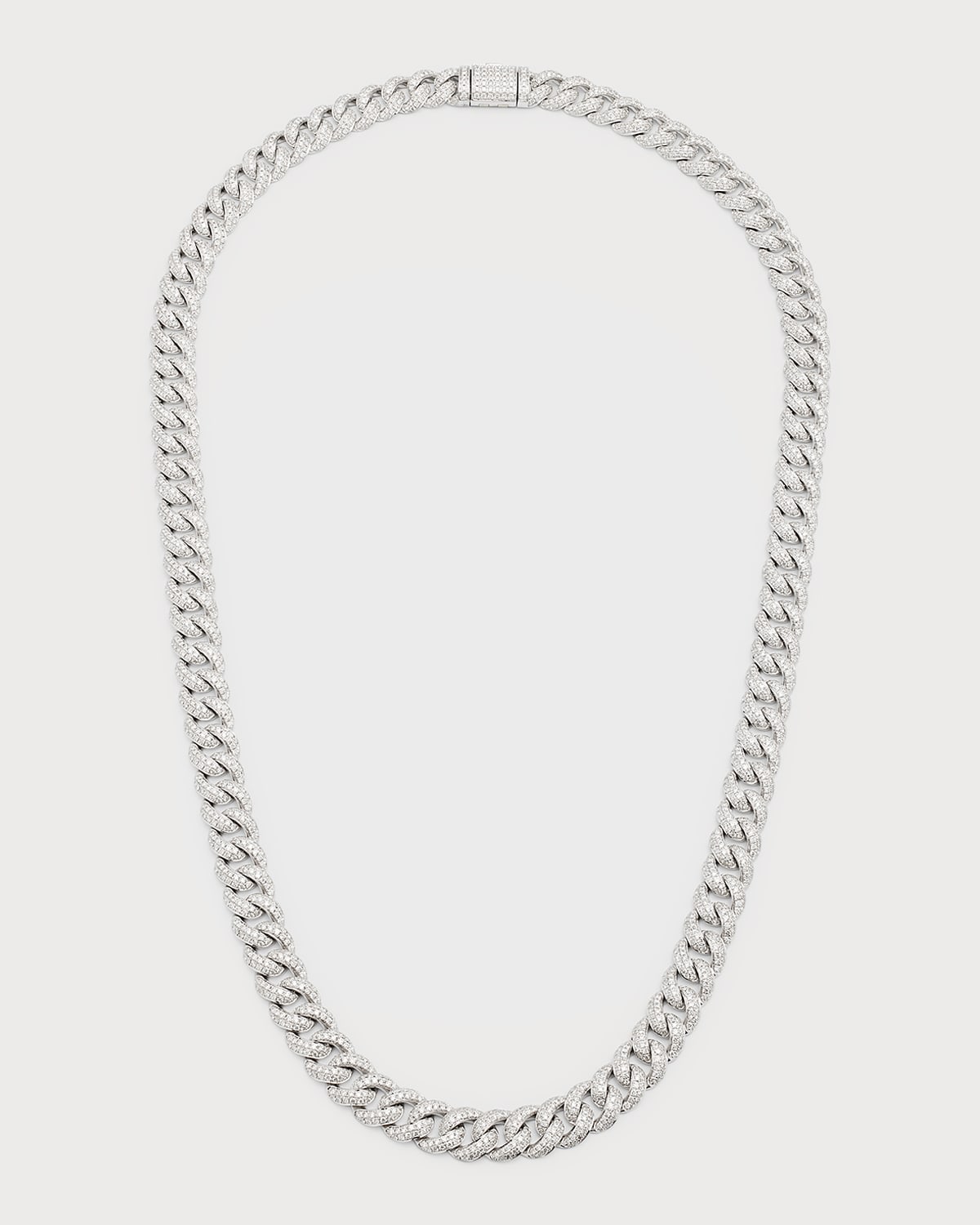 14K White Gold Pave Diamond Curb Chain Necklace, 22"L