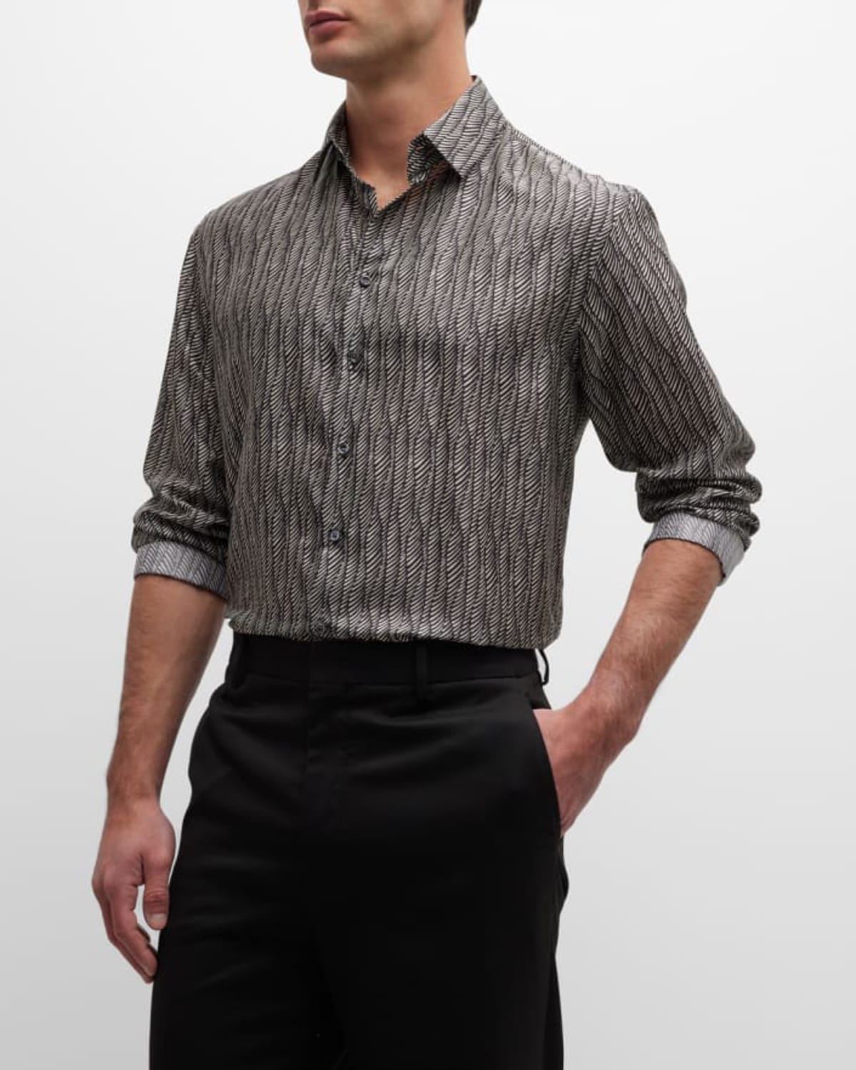 Giorgio Armani Men's Printed Silk Sport Shirt In Solid Medium Grey