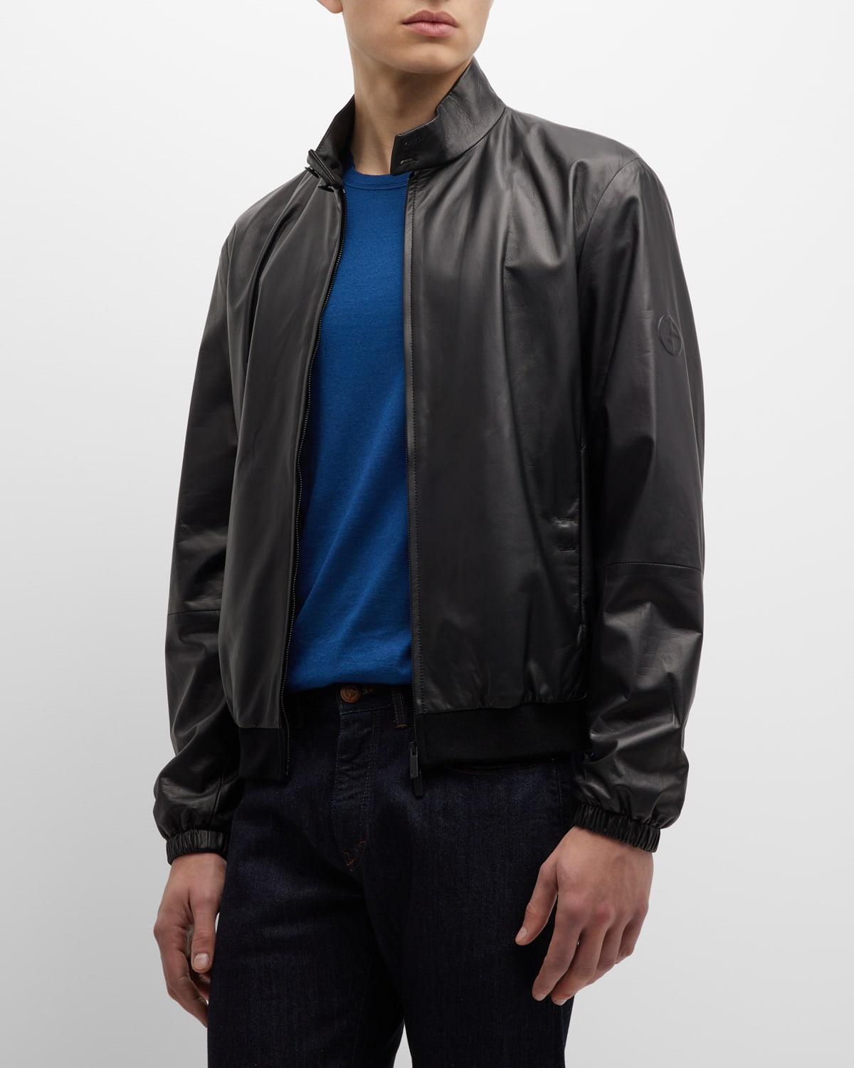 Armani leather 2025 bomber jacket mens