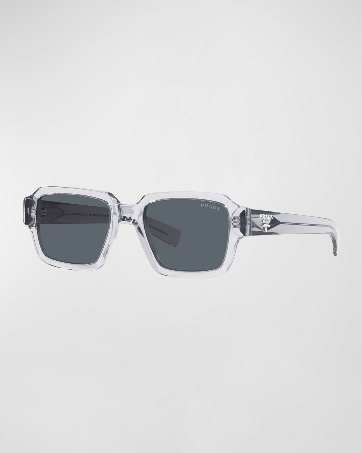 Shop Prada Men's Clear Rectangle Sunglasses In Transparent Grey
