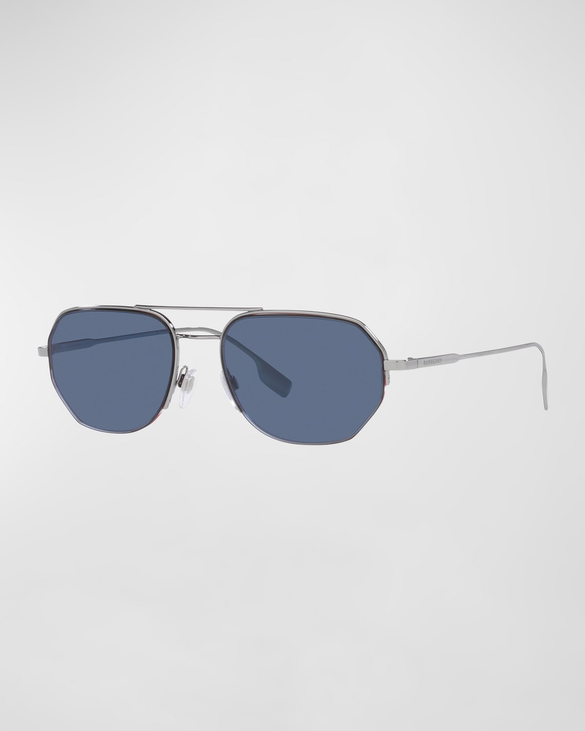 Shop Burberry Men's Double-bridge Aviator Sunglasses In Gunmetal