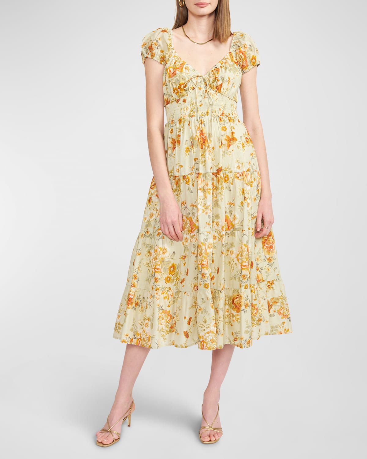 EN SAISON Milana Smocked Tiered Floral Cotton Midi Dress