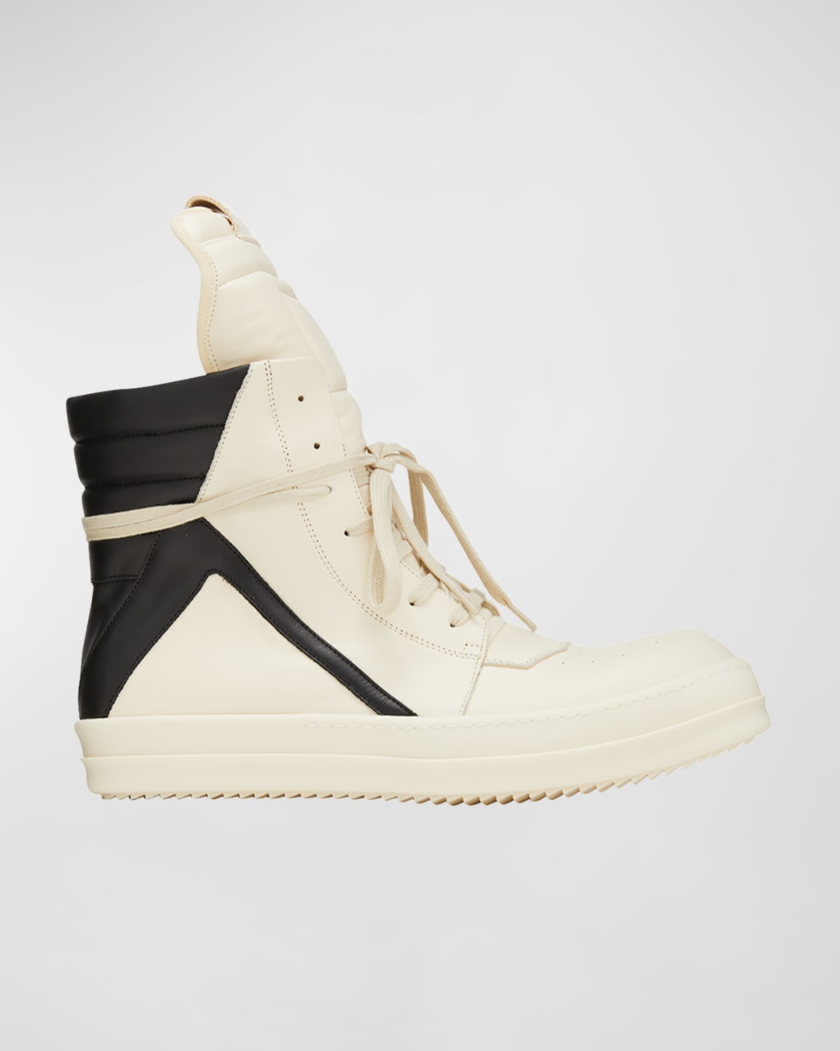 Shop Rick Owens Men's Geobasket Leather Zip High-top Sneakers In Milk/black/milk
