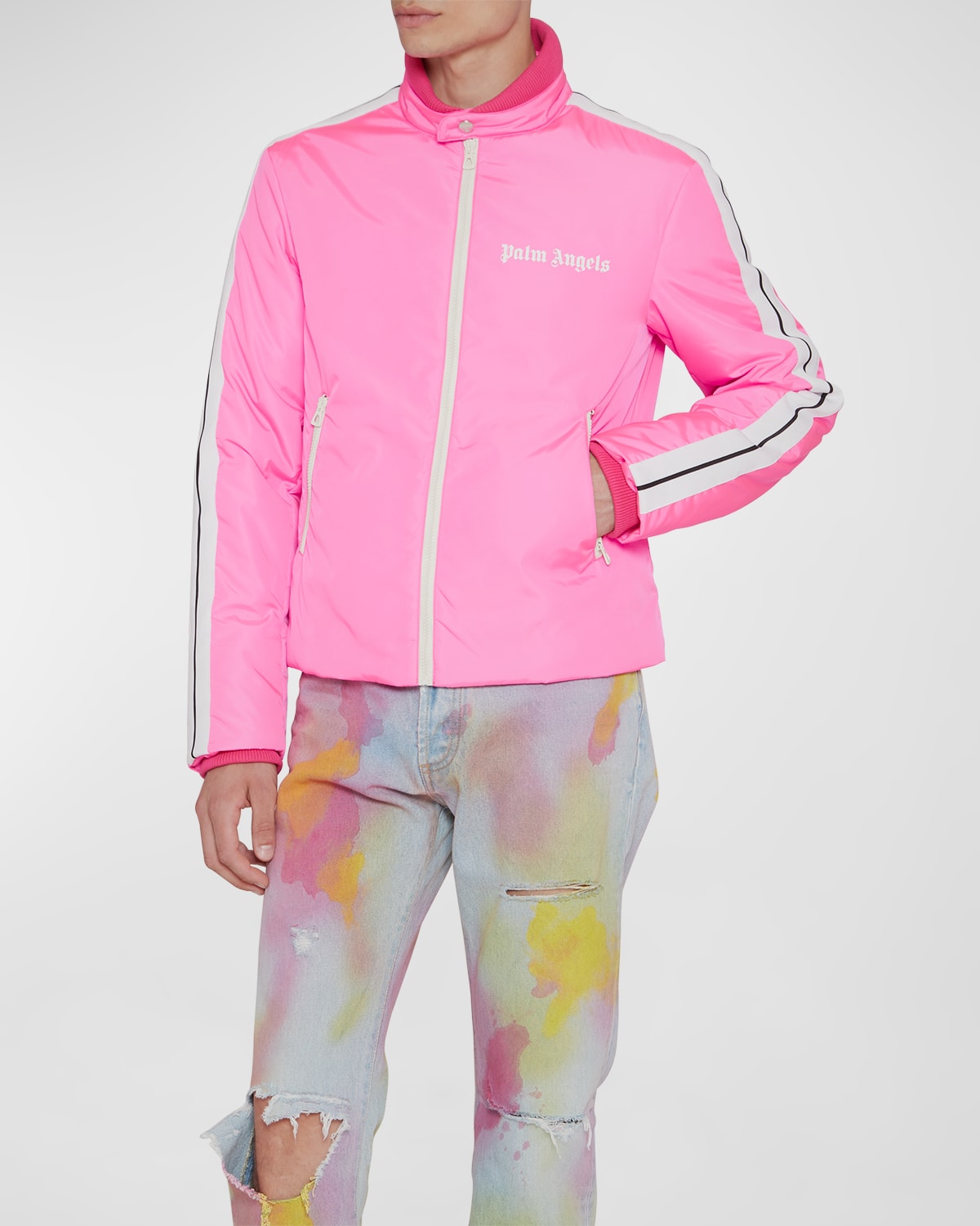Palm Angels Logo Nylon Track Puffer Jacket In Fuchsia