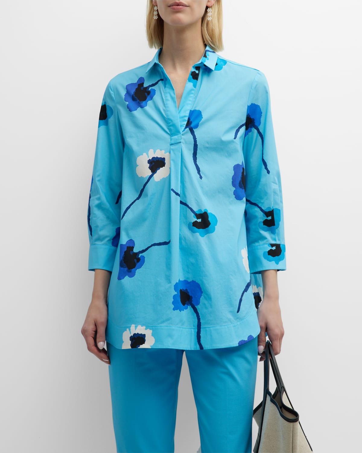 Eugenia Floral-Print Collared Tunic Shirt